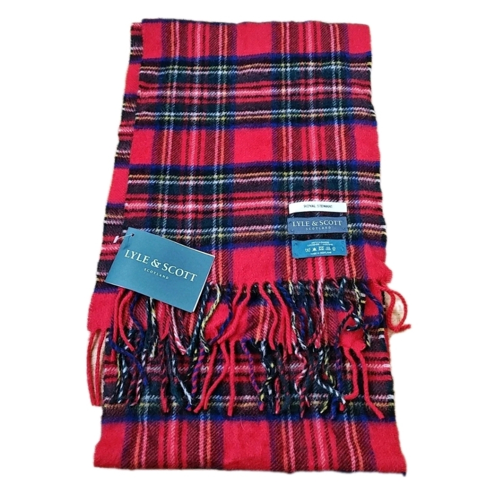 Lyle Scott Scotland Royal Stewart Plaid Fringed Long Scarf Cashmere Holiday Nwt - Picture 7 of 8